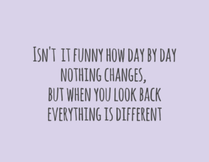 Isn't it funny how day by day nothing changes, but when you look back everything is different